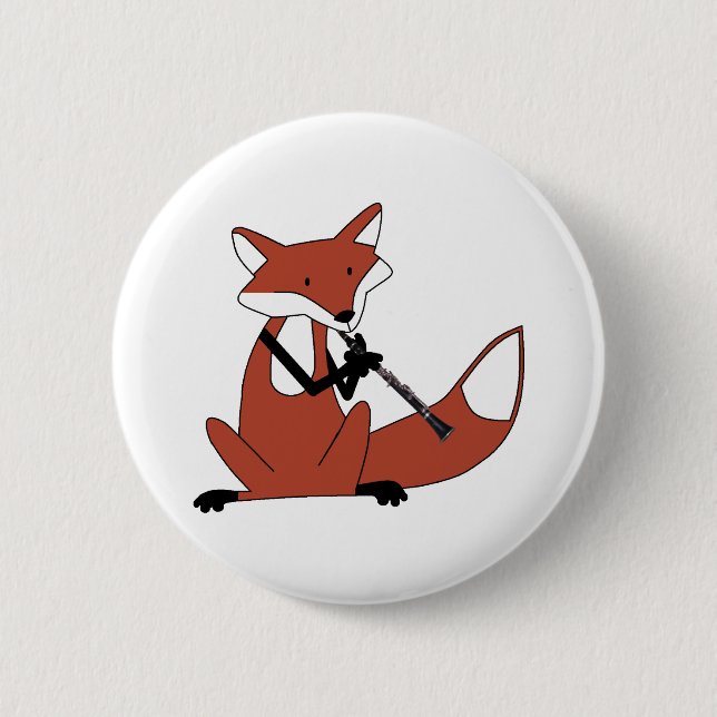 Fox Playing the Clarinet 6 Cm Round Badge (Front)