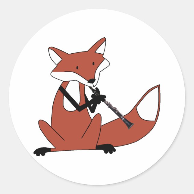 Fox Playing the Clarinet Classic Round Sticker (Front)