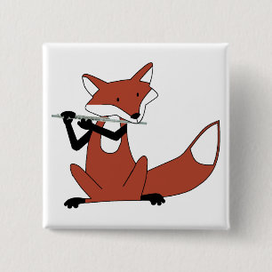 Fox Playing the Flute 15 Cm Square Badge