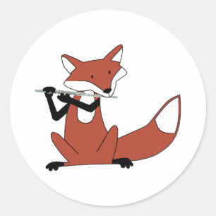 Fox Playing the Flute Classic Round Sticker