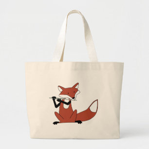 Fox Playing the Flute Large Tote Bag