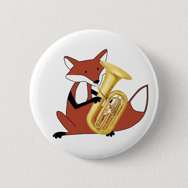 Fox Playing the Tuba 6 Cm Round Badge (Front)