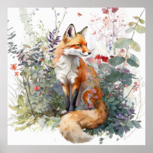 Fox Portrait Animal Painting Wildlife Outdoors Art Poster