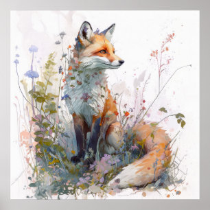 Fox Portrait Animal Painting Wildlife Outdoors Art Poster
