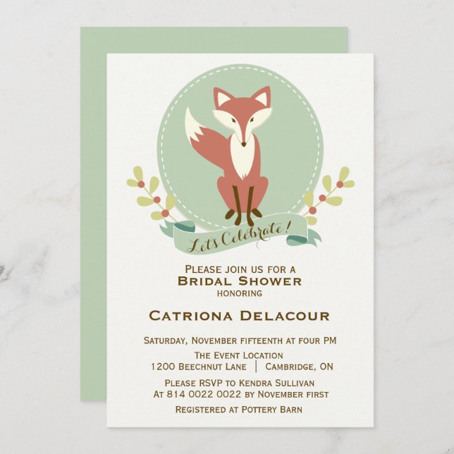 Fox Portrait Floral Bridal Shower Invitation (Front/Back)