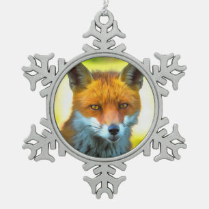 Fox Portrait Realistic Wildlife Art Snowflake Pewter Christmas Ornament