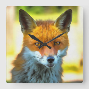 Fox Portrait Realistic Wildlife Art Square Wall Clock