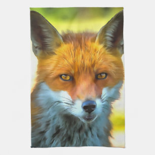 Fox Portrait Realistic Wildlife Art Tea Towel