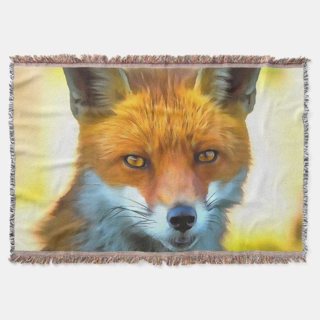 Fox Portrait Realistic Wildlife Art Throw Blanket (Front)