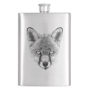 Fox Portrait Wildlife Illustration Hip Flask