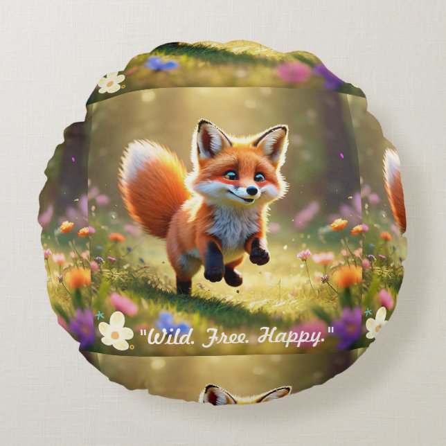 "Fox Pup's Delight" Round Cushion (Front)