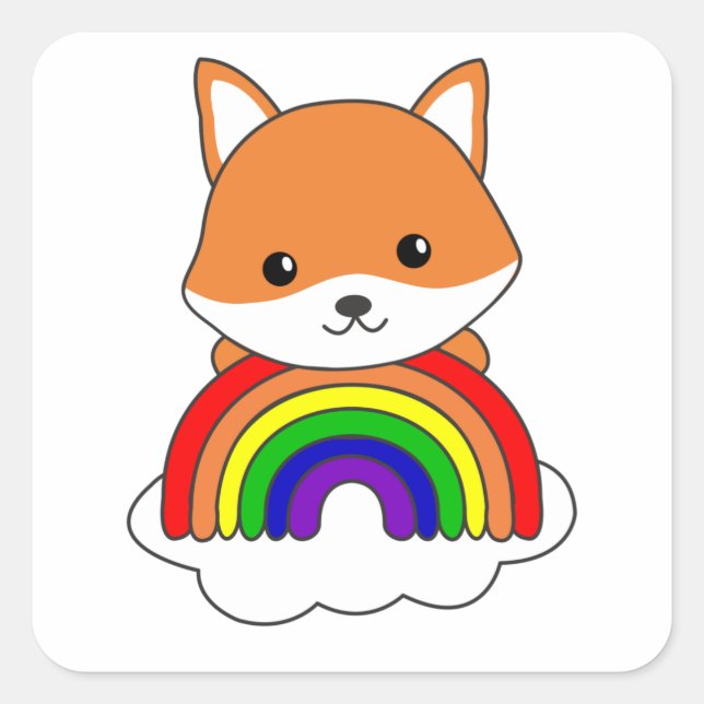 Fox Rainbow Cute Animals Colourful Foxes Forest Square Sticker (Front)