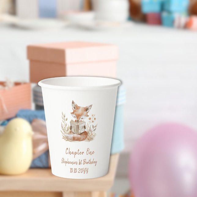 Fox Reading a Book Chapter One 1st Birthday Party  Paper Cups (Creator Uploaded)