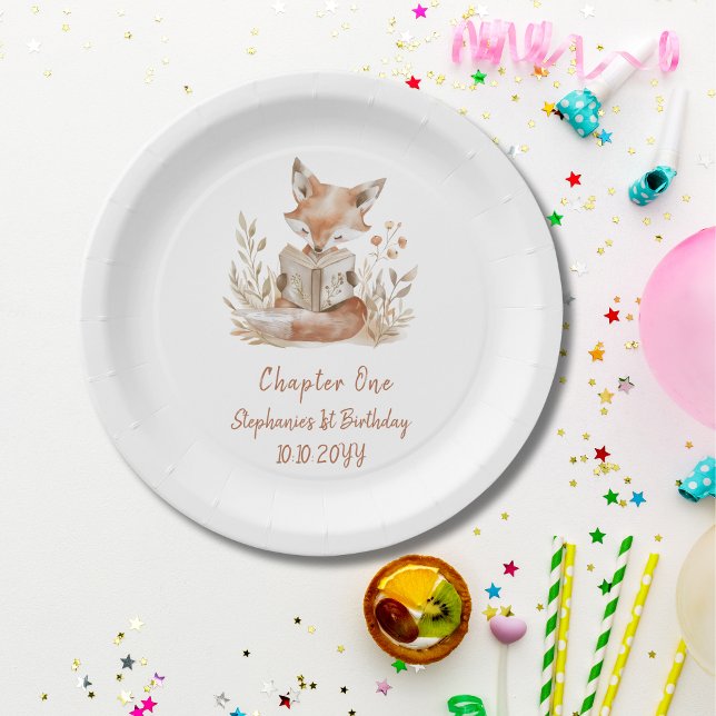Fox Reading a Book Chapter One 1st Birthday Party  Paper Plate (Creator Uploaded)