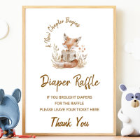 Fox Reading New Chapter Begins Diaper Raffle Sign