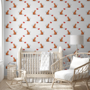 Fox & Red Heart Balloon Design Wallpaper