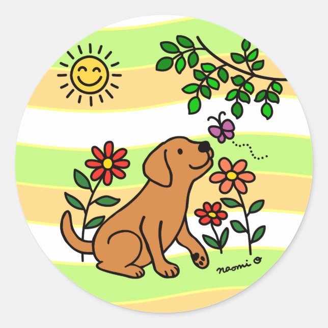 Fox Red Labrador and Green Classic Round Sticker (Front)