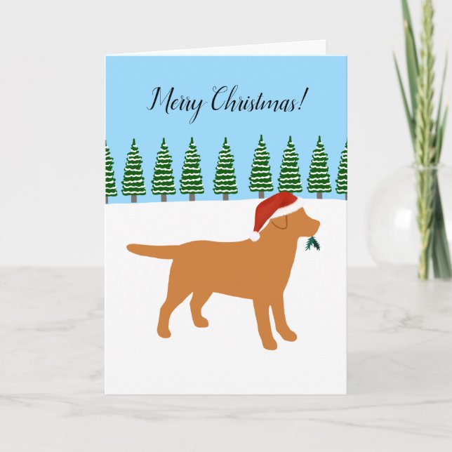Fox Red Labrador Christmas Evergreen Santa Hat Holiday Card (Front)