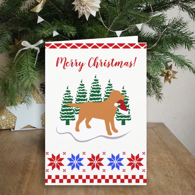 Fox Red Labrador Christmas Evergreen Trees Holiday Card (Fox Red Labrador Evergreen Trees Christmas Cards for Fox Red Labrador Owners.  Silhouette design.)