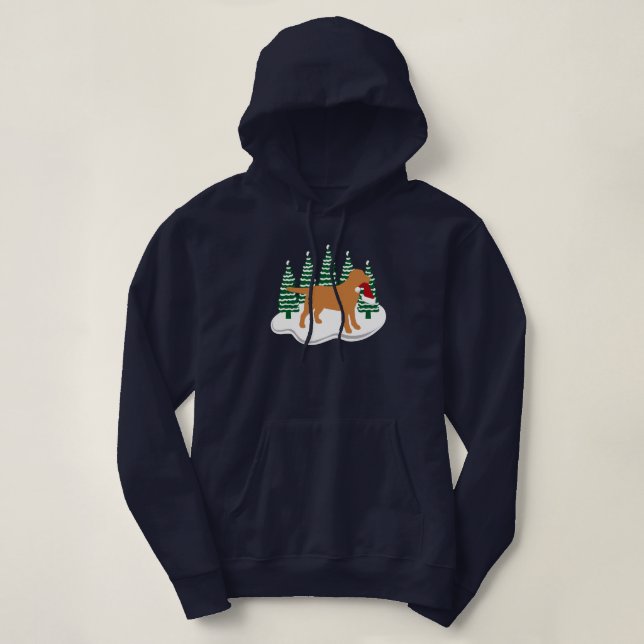 Fox Red Labrador Christmas Evergreen Trees Hoodie (Design Front)