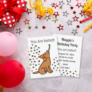 Fox Red Labrador Confetti Birthday Party Invitation