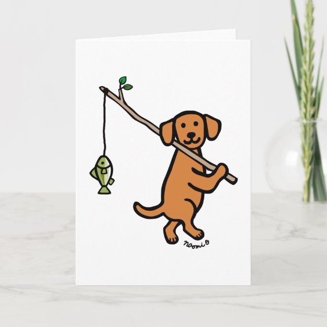 Fox Red Labrador Fishing Cartoon  Card (Front)