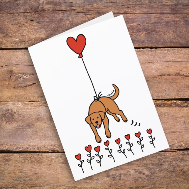 Fox Red Labrador Heart Balloon Thank You Holiday Card (Cute Fox Red Labrador Heart Balloon Design Thank You Cards for Fox Red Labrador Owners.  Cartoon art)