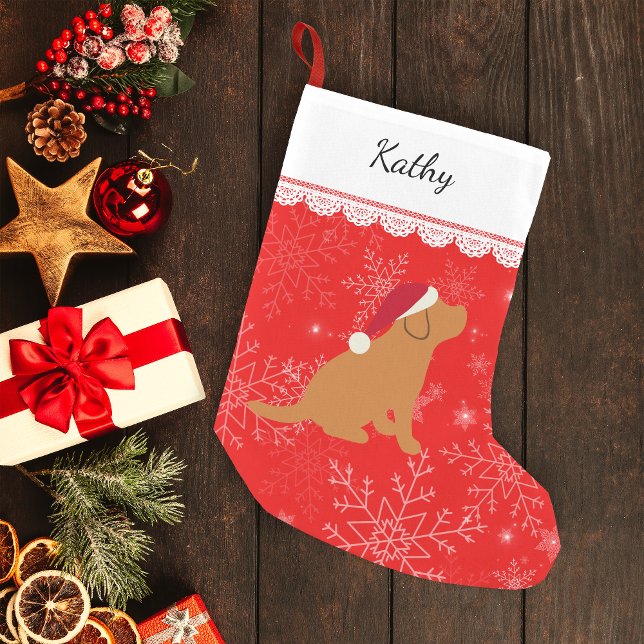 Fox Red Labrador Puppy  Small Christmas Stocking (Personalized Fox Red Labrador Puppy Silhouette Christmas Stocking for Fox Red Labrador Owners.)