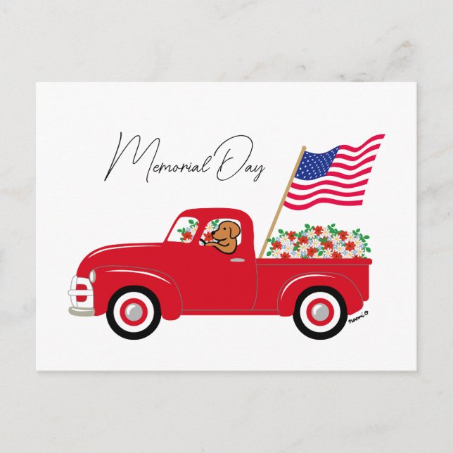 Fox Red Labrador Red Truck Memorial Day Postcard (Front)