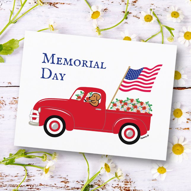 Fox Red Labrador Red Truck Memorial Day Postcard (Fox Red Labrador Memorial Day Postcard for Labrador Owners.  The US Flag and Red Truck design.)