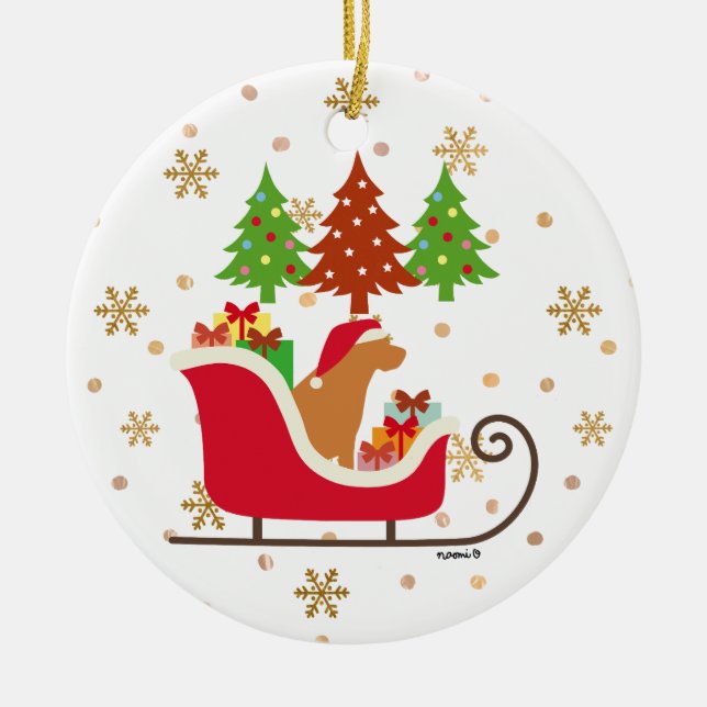 Fox Red Labrador Silhouette Christmas Sleigh Ceramic Ornament (Front)