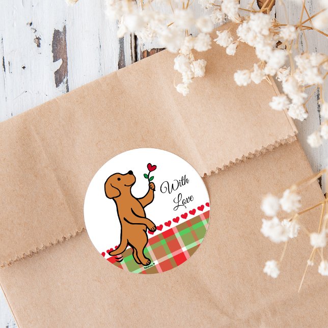 Fox Red Labrador Tiny Heart Flower Valentine Classic Round Sticker (Fox Red Labrador Tiny Heart Flower Valentine Stickers for Labrador Owners.  Sweet Cartoon design.)