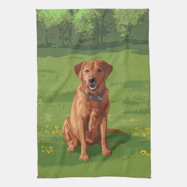 Fox Red Yellow Labrador Retriever Dog Tea Towel (Vertical)