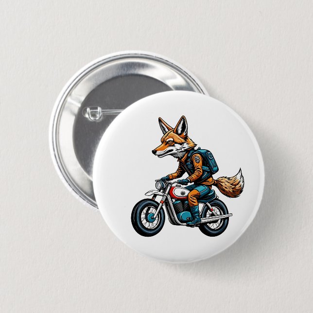 Fox riding a bike 6 cm round badge (Front & Back)
