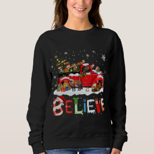 Fox Riding Red Truck Christmas Tree Believe Santa Sweatshirt