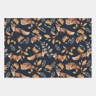 fox & rose wrapping paper sheet