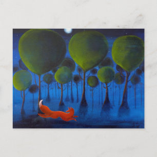 Fox Running In Woodland at Night. Postcard