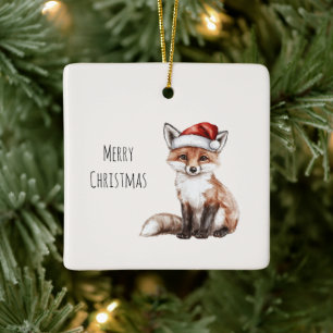 Fox Santa Hat Christmas Ceramic Ornament