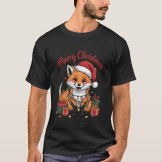 Fox Santa Hat Christmas Design Funny Animal Lovers T-Shirt
