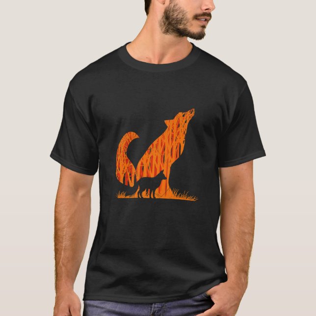 Fox silhouette fox forest hunter T-Shirt (Front)