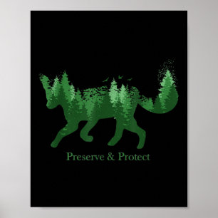 Fox Silhouette Preserve &amp; Protect Environmenta Poster
