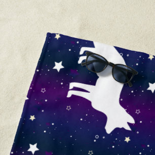 Fox Silhouette Starry Night Galaxy Lover Universe Beach Towel