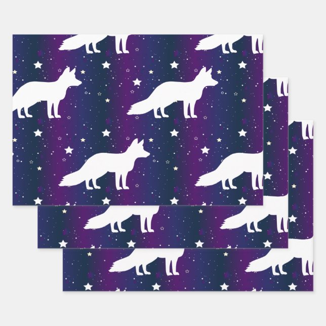 Fox Silhouette Starry Night Galaxy Lover Universe Wrapping Paper Sheet (Set)