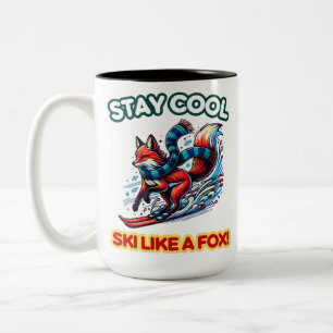 Fox Skiing Adventure in Winter Wonderland Two-Tone Coffee Mug