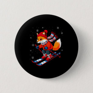 Fox skiing skier ski winter snow 6 cm round badge