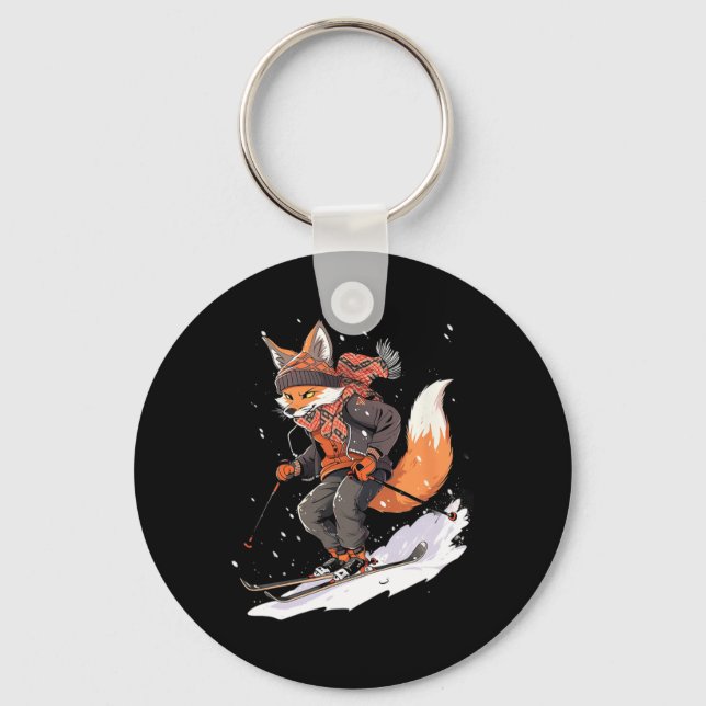 Fox Skiing Skier Ski Winter Snow  Key Ring (Front)