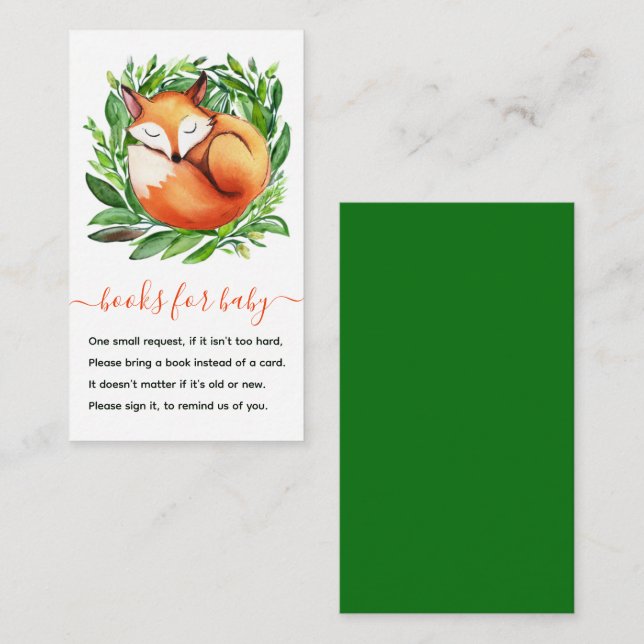 Fox Sleeping Books for Baby Shower Forest Greenery Enclosure Card (Front/Back)