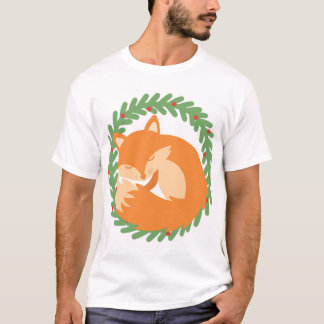 Fox Sleeping Inside Christmas Wreath T-Shirt