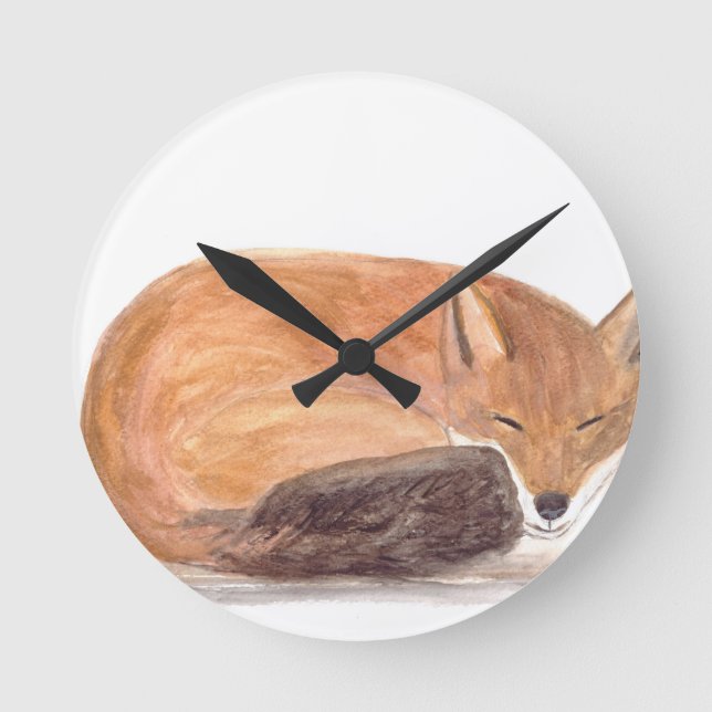 Fox sleeping watercolour round clock (Front)