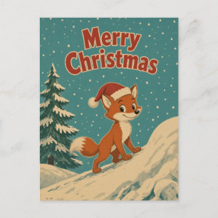 Fox Snow Bank Animal Christmas Postcard